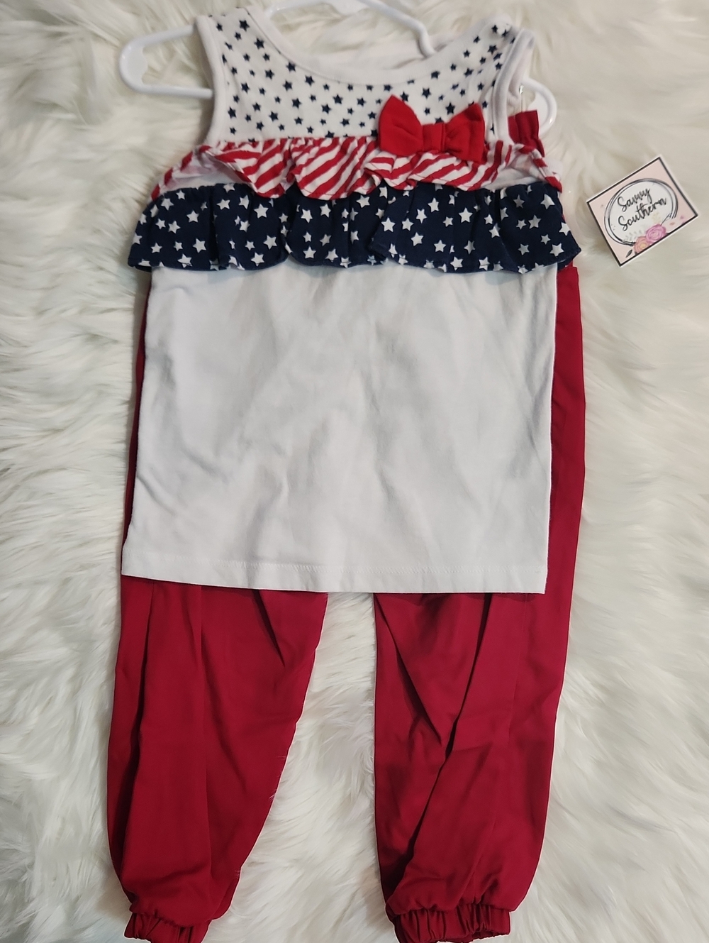 Red White & Blue Star Ruffle Tank with Red Pants Set - Girls Size 5